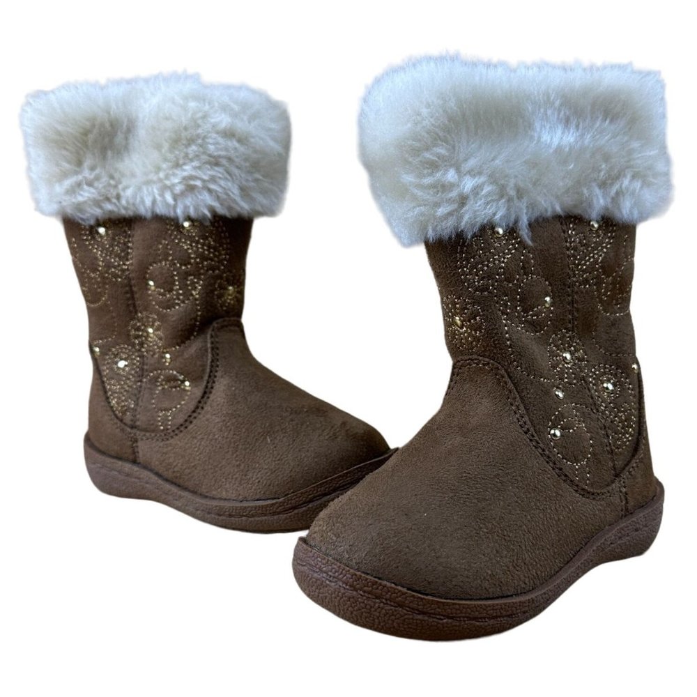 Canyon River Blues Gayle Chestnut Gold Suede Boots Fur Trim Lined Girls Size 5